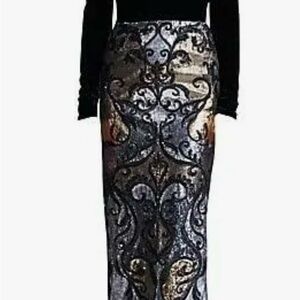 Marchesa Notte Black and Gold Skirt